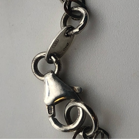 VTG Sterling Silver Brushed Woodgrain Design Circle Link Bracelet 925 Italy 7.2” - Picture 3 of 4